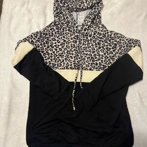 BellanBlue Leopard and Black Colorblock Hoodie